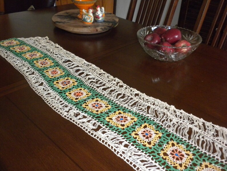 Vintage Hand Crochet Table Runner Valance Dresser Scarf Boho Etsy