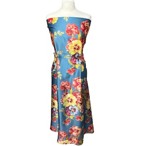 Pure Italian silk satin stretch fabric with a floral pattern and painted effect, 130 cm wide, for clothing