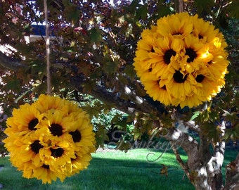 Sunflower Kissing Ball - 10 inches, Sunflower Ball, Sunflower Pomander, Kissing Ball, Sunflower Wedding, Wedding Decor, Sunflower Decor