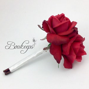 CHOOSE RIBBON COLOR - Real Touch Red Rose Bouquet, Red Rose Bouquet, Rose Bridal Bouquet, Bridesmaid, Flower Girl, Toss Bouquet, Red Roses