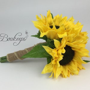 CHOOSE RIBBON COLOR - Real Touch Sunflower Bouquet, Sunflower Bridal Bouquet, Flower Girl Bouquet, Toss Bouquet, Sunflower Wedding