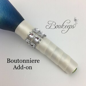 Boutonniere Add-On, Rhinestone Ribbon, Bling, Calla Lily Boutonniere, Wedding, Groom, Groomsmen, Prom, Silver, Boutonniere with Bling