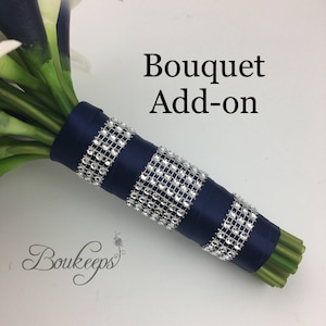 Bouquet Add-On, Rhinestone Ribbon, Bling, Wedding Bouquet, Bridal Bouquet, Bridesmaid Bouquet, Prom, Silver, Bouquet Handle Decoration