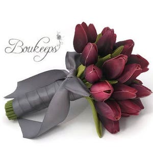 CHOOSE RIBBON COLOR - Purple Tulip Bouquet, Real Touch Purple Tulip Bouquet, Purple Tulip Bouquet, Bridal Bouquet, Bridesmaid, Wedding