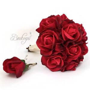 CHOOSE RIBBON COLOR - Red Rose Bouquet, Rose Bridal Bouquet, Real Touch Bouquet & Boutonniere, Bridal, Bridesmaid, December Wedding