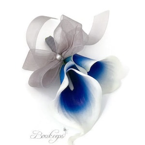 CHOOSE RIBBON COLOR - Royal Blue Calla Lily Corsage, Royal Blue Corsage, Picasso Royal Blue Corsage, Wedding, Prom, Royal Blue Wedding