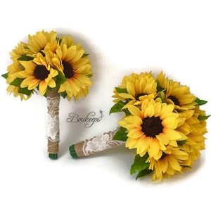 Ramo de girasol, dama de honor de girasol / ramo de novia con burlap & encaje de marfil, ramo de novia de girasol, boda de girasol, país
