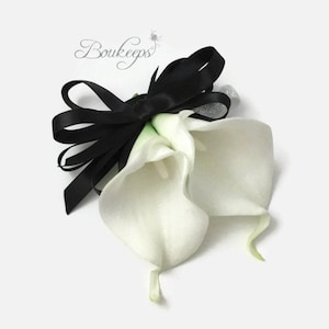 CHOOSE RIBBON COLOR - White Calla Lily Corsage, Ivory Calla Lily Corsage, Real Touch Calla Lily, Corsage, Lily Wrist Corsage, Wedding