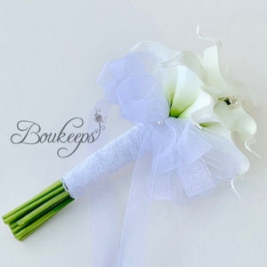 White Calla Lily Bouquet, Ivory Calla Lily Bouquet, Real Touch Calla Lily Bouquet, Real Touch, Bridal Bouquet, Wedding, Bow, Pearl, Brooches