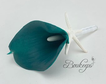 Choose Calla Lily & Ribbon Color - Starfish Boutonniere, Teal Calla Lily Boutonniere, Calla Lily Boutonniere, Beach Wedding, Teal Wedding