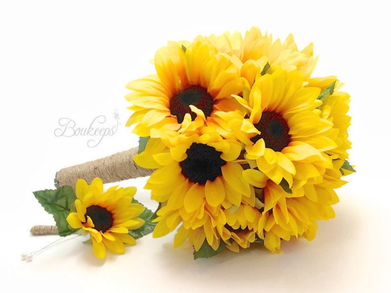 Sunflower Bouquet Sunflower Bridal Bouquet Sunflower Wedding Sunflower Boutonniere Sunflower Bridesmaid Bouquet /& Boutonniere with Twine