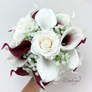 CHOOSE RIBBON COLOR Burgundy and White Calla Lily and Rose Bouquet ...