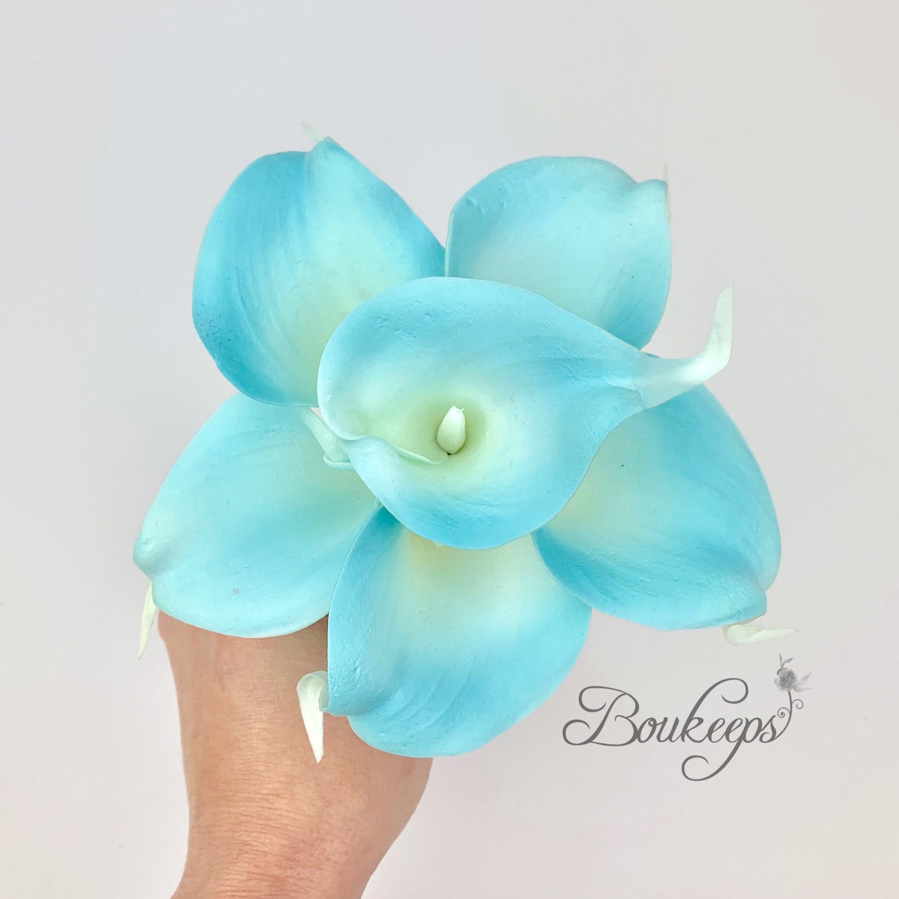 CHOOSE RIBBON COLOR Aqua Blue Calla Lily Bouquet Real Touch | Etsy