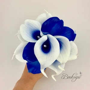 CHOOSE RIBBON COLOR - Royal Blue Bridal Bouquet, Royal Blue Bouquet, Real Touch Royal Blue Calla Lily Bouquet, Royal Blue, Bridesmaid