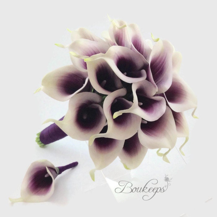 CHOOSE RIBBON COLOR Purple Calla Lily Bridal Bouquet - Etsy