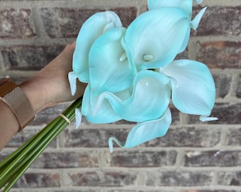 Choose your quantity - Light Blue/Aqua Real Touch Mini Calla Lilies