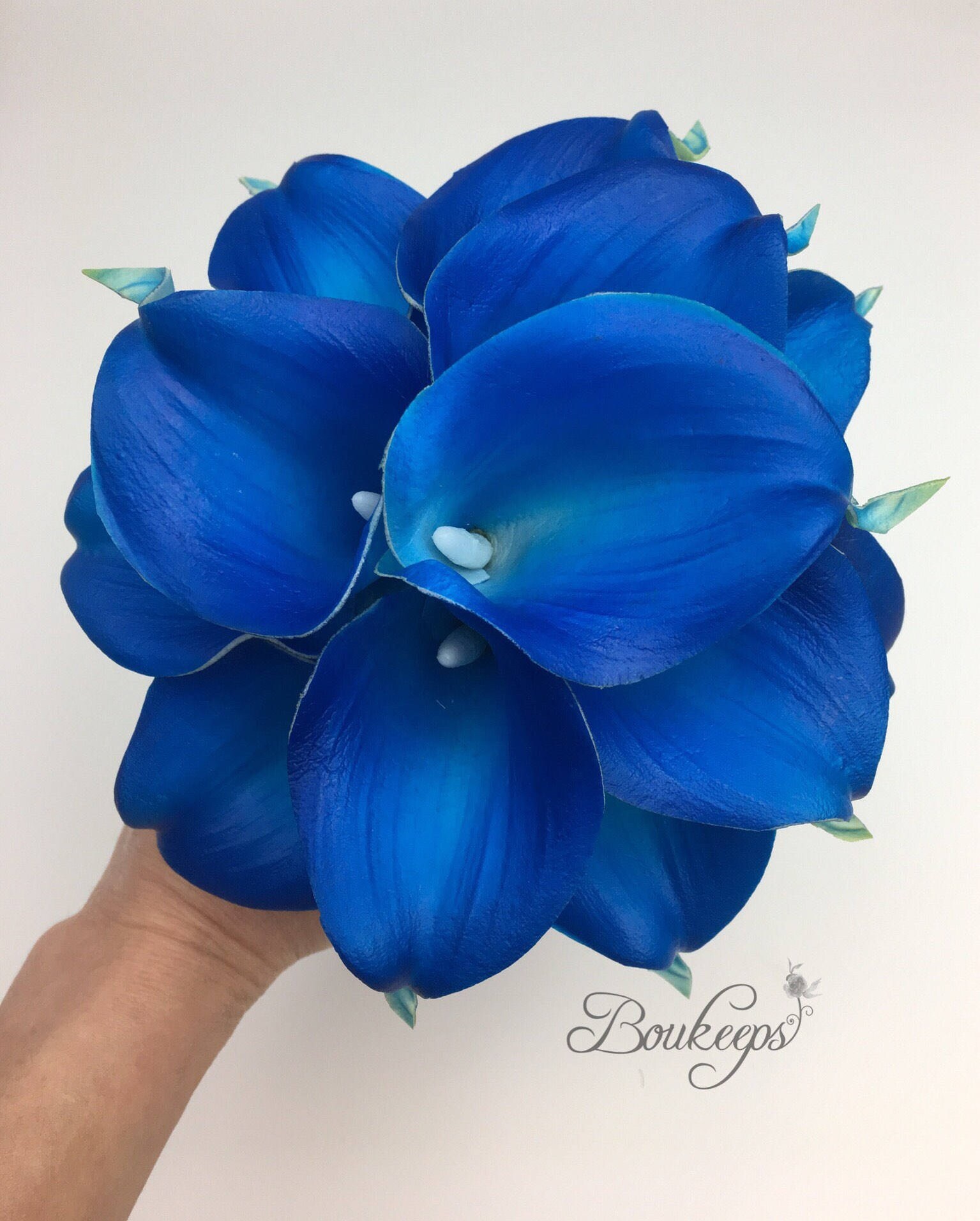 CHOOSE RIBBON COLOR Royal Blue Calla Lily Bouquet Real | Etsy