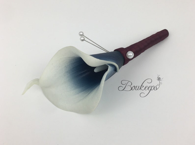 CHOOSE Sale SALE% OFF RIBBON COLOR - Real Touch Navy It is very popular Calla Lily Blue Boutonnier