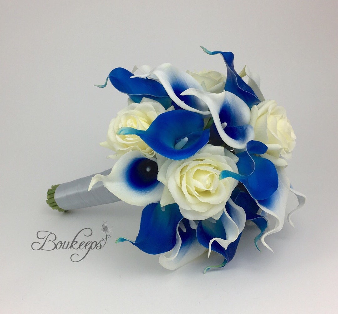 CHOOSE RIBBON COLOR Royal Blue Calla Lily Bouquet, Royal Blue Bridal ...