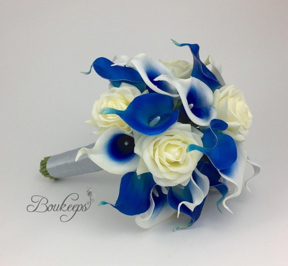 Choose Ribbon Color Royal Blue Calla Lily Bouquet Royal Etsy