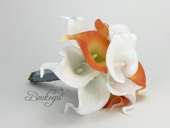 orange and white calla lily bouquet