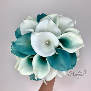 CHOOSE RIBBON COLOR Teal and White Bridal Bouquet Teal - Etsy
