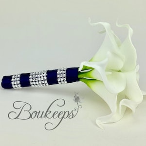 CHOOSE RIBBON COLOR - White Calla Lily Bouquet, Ivory Calla Lily Bouquet, Real Touch Calla Lily Bouquet, Wedding, Bridesmaid, Bling