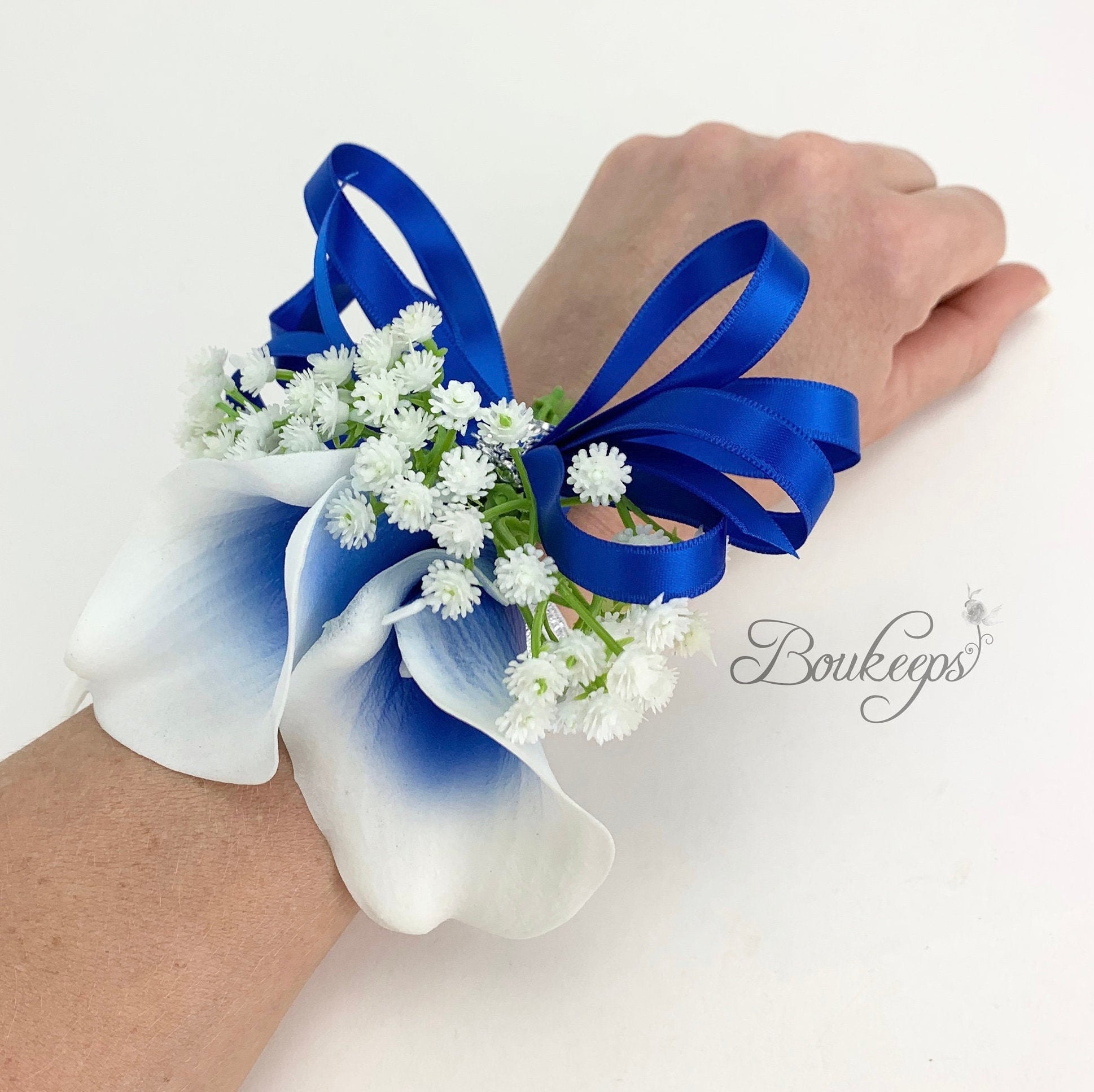 CHOOSE RIBBON COLOR - Royal Blue Calla Lily Corsage, Calla