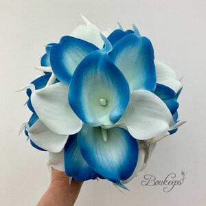 CHOOSE RIBBON COLOR Malibu Blue and White Calla Lily Bouquet - Etsy