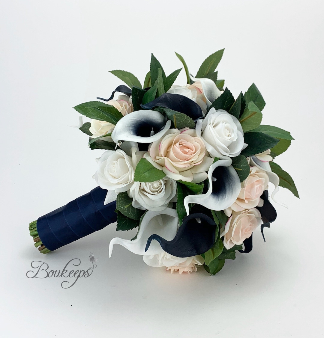 CHOOSE RIBBON COLOR Navy Blue and Blush Bouquet Calla Lily - Etsy
