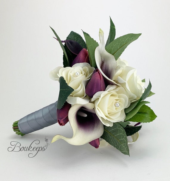 CHOOSE RIBBON COLOR Purple Calla Lily Tulip White Ivory | Etsy