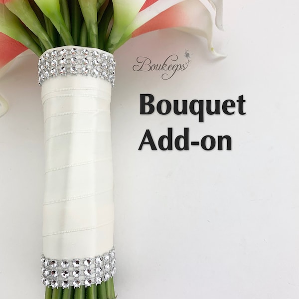 Bouquet Add-On, Rhinestone Ribbon, Bling, Wedding Bouquet, Bridal Bouquet, Bridesmaid Bouquet, Prom, Silver, Bouquet Handle Decoration
