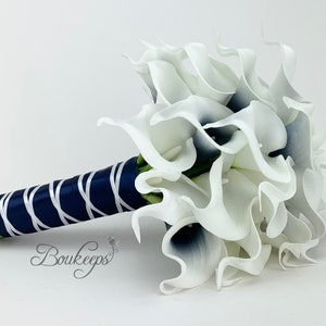 Navy Blue Bridal Bouquet, Navy Blue Bouquet, Real Touch Navy Blue Calla Lily Bouquet, Navy Blue, Bridal Bouquet, Picasso Navy Blue, White