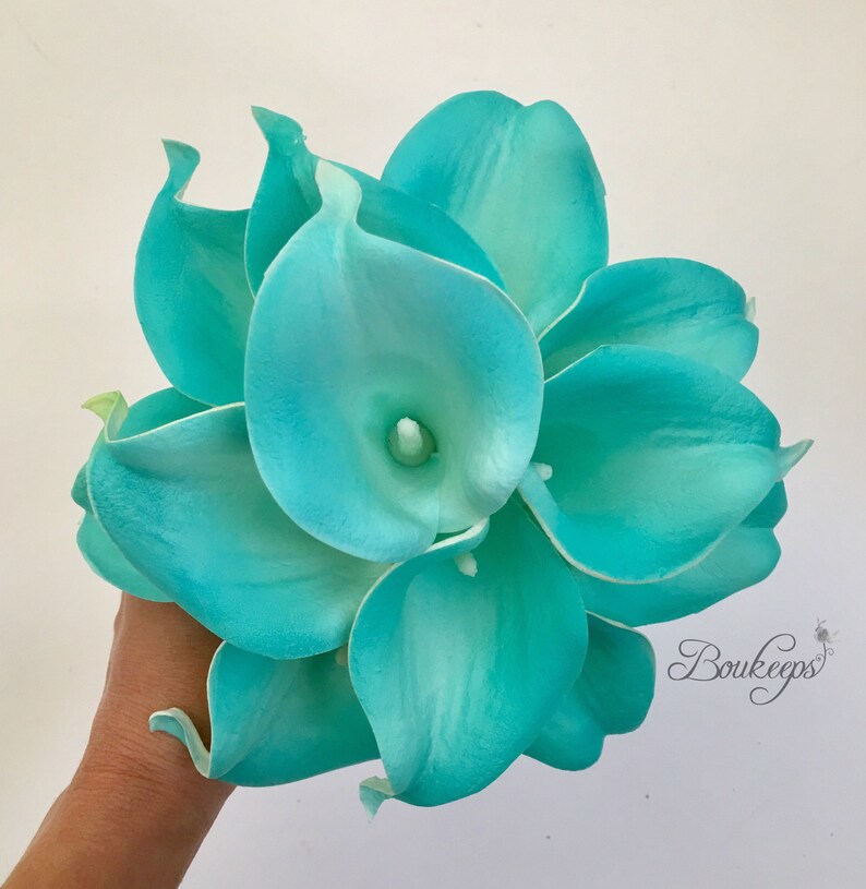CHOOSE RIBBON COLOR Aqua Blue Calla Lily Bouquet With | Etsy