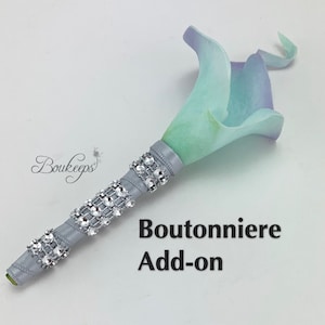 Boutonniere Add-On, Rhinestone Ribbon, Bling, Calla Lily Boutonniere, Wedding, Groom, Groomsmen, Prom, Silver, Boutonniere with Bling