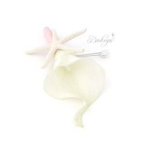 CHOOSE RIBBON COLOR - Starfish Boutonniere, White Calla Lily Boutonniere, Starfish, Beach Wedding, Destination Wedding, Groom, Groomsmen
