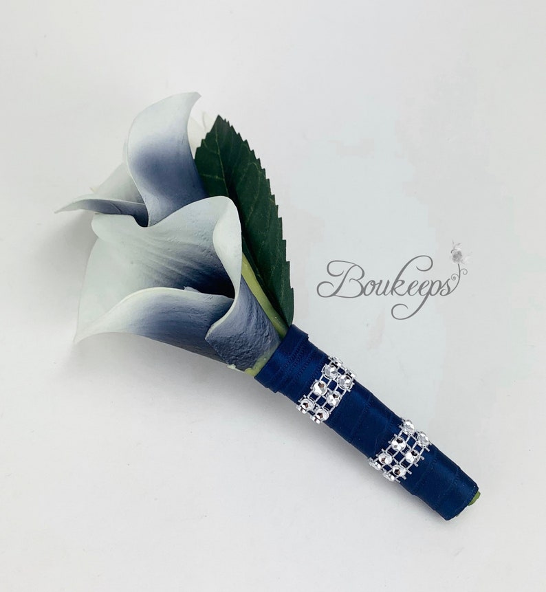 CHOOSE RIBBON COLOR Real Touch Navy Blue Calla Lily - Etsy