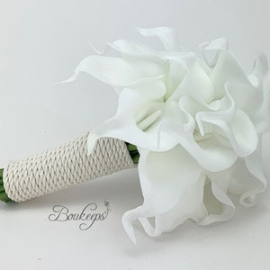 White Ivory Calla Lily Bouquet, Real Touch White Calla Lily Bouquet, Bridal, Wedding, White Rope, Bridal Bouquet, Nautical Bouquet