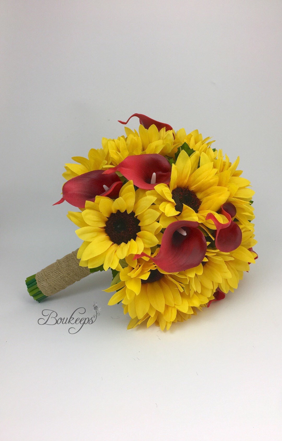Choose Calla Lily & Ribbon Color Sunflower Bouquet, Sunflower and Calla