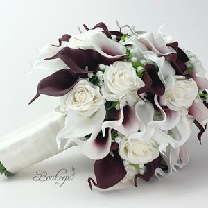 CHOOSE RIBBON COLOR Burgundy and White Calla Lily and Rose Bouquet ...