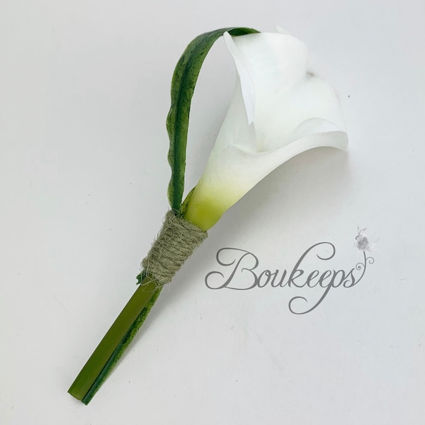 Ivory Calla Lily Boutonniere, Real Touch Calla Lily Boutonniere, Ivory Calla Lily, Calla Lily Boutonniere, Groom, Greenery, Twine, Grass