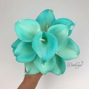 CHOOSE RIBBON COLOR Aqua Blue Calla Lily Bouquet Real Touch - Etsy