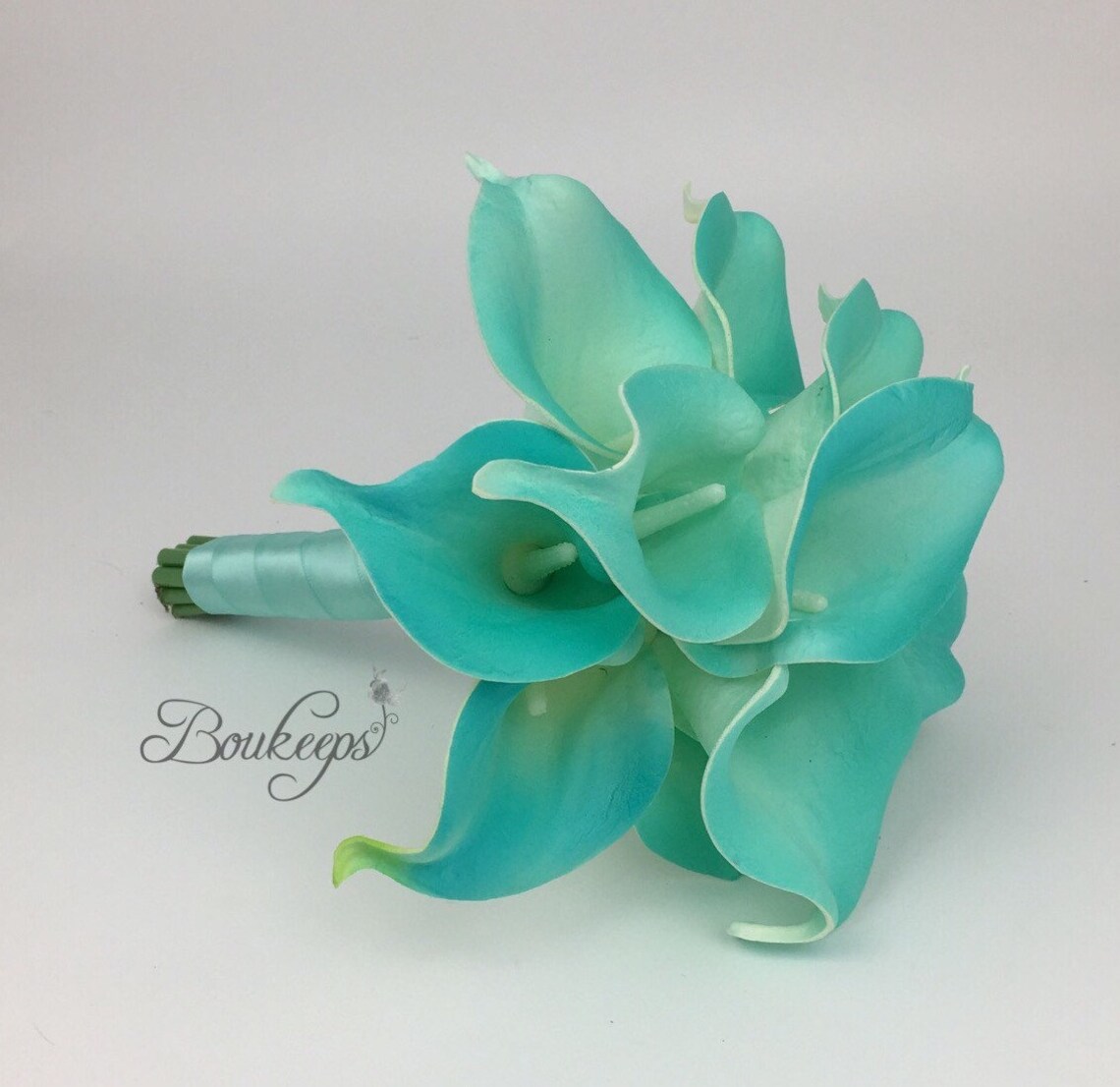 CHOOSE RIBBON COLOR Aqua Blue Calla Lily Bouquet Real Touch | Etsy