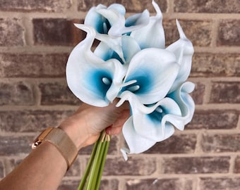 Choose your quantity - Picasso Light Blue Real Touch Mini Calla Lilies