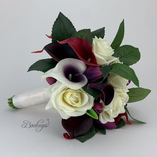 CHOOSE RIBBON COLOR Burgundy and White Calla Lily and Rose - Etsy