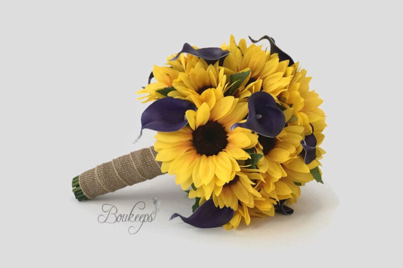 Choose Calla Lily & Ribbon Color - Sunflower Bouquet, Sunflower and Cal...