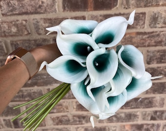 Choose your quantity - Picasso Teal Real Touch Mini Calla Lilies