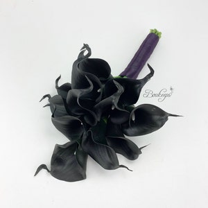 Choose Calla Lily & Ribbon Color - Pageant Bouquet, Pageant Black Calla Lily Bouquet, Real Touch Black Calla Lily Bouquet, Wedding
