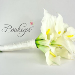 CHOOSE RIBBON COLOR - White Calla Lily Bouquet, Ivory Calla Lily Bouquet, Real Touch Calla Lily Bouquet, Wedding, Bridesmaid, Ivory Calla