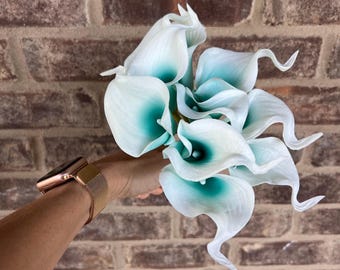 Choose your quantity - Picasso Robin's Egg Blue Real Touch Mini Calla Lilies
